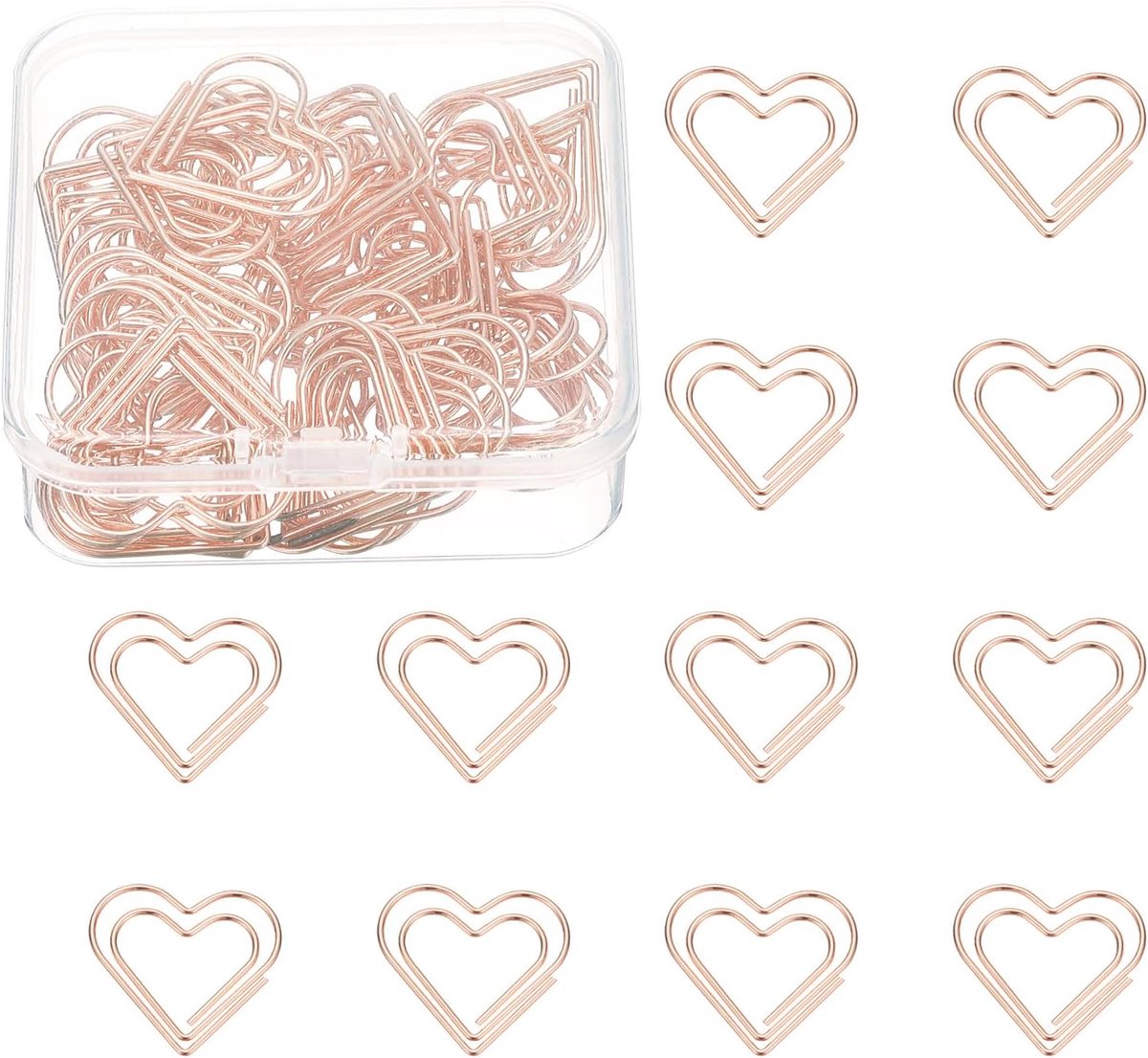 50 stuks hartvorm paperclip, metalen schattige kleine papierklemmlips voor kantoorbenodigdheden, ambachtelijke plakboek, document notitie sorteren, galvaniseren, roségoud