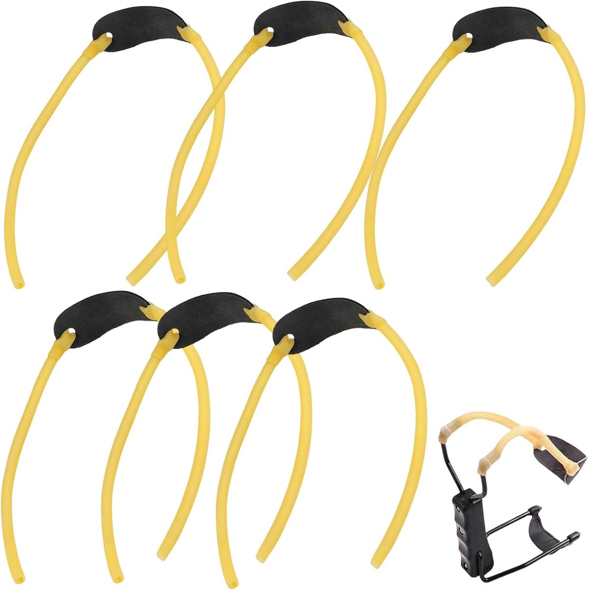 6 Stuks Vierkante Elastische Band voor Lans Steen - Rubber Elastiek 13,5 cm / 15 cm met Leren Zak - Rubber Elastiek voor Slinger en Steen - Voor Volwassenen, Compatibel met Lans Steen en Bui