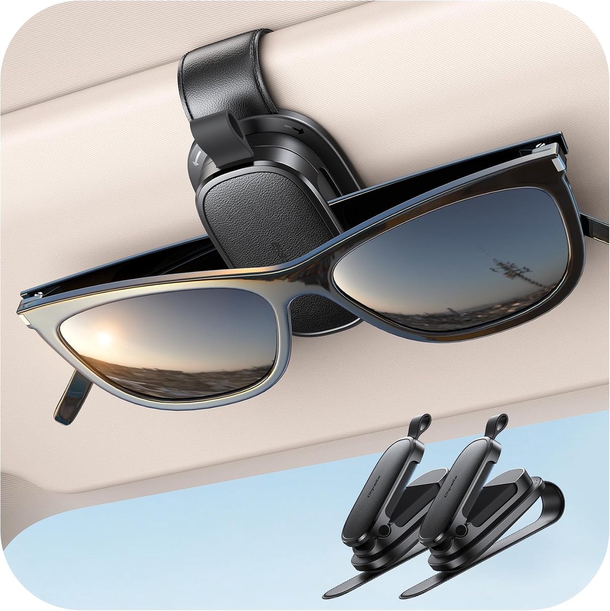 2 stuks magnetische zonnebrilhouder voor autovizierclip [bediening met één hand en 360 ° draaien], antislip zonnebrilhouder clip zacht schuim, zonnebril organizer gadgets brillenhouder voor auto's en