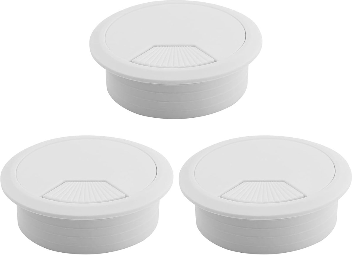3 stuks kabeldoorvoer voor bureau, kabeldoorvoer 60 mm, kunststof, wit, kabeldoorvoer tafel voor meer orde en overzicht op de werkplek