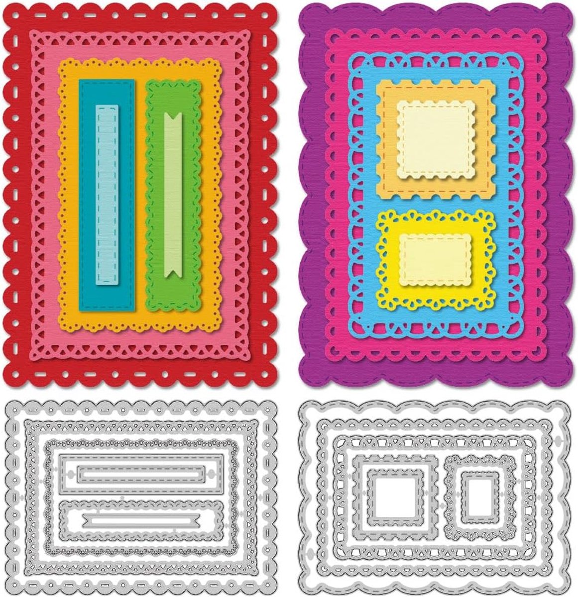 Stanssjablonen met rechthoekig kanten frame, kaarten maken, sjabloon, scrapbooking, reliëfsjabloon, stanssjablonen voor wenskaarten, albums, uitnodigingen, decoratie