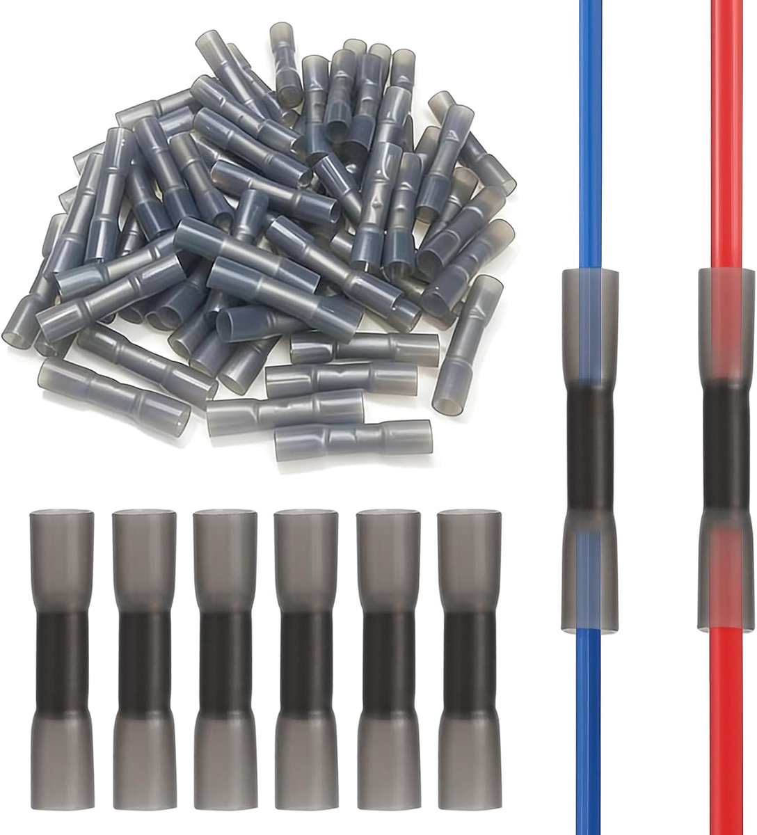 110 Krimpverbinders, Krimpkous Verbinderset, 14-12AWG Kabelverbinders, Isolatie Waterdichte Krimpverbinderset voor 2,5-4 mm² Kabels, Auto Krimpverbinder Set, Zwart