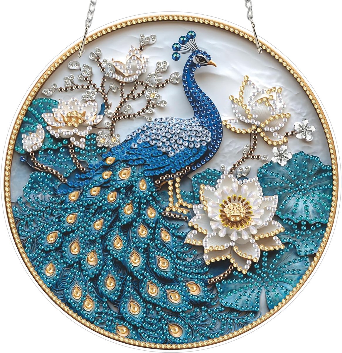 5D diamantschilderij voor volwassenen, pauw en lotus, doe-het-zelf, diamantschilderij, om te knutselen, dubbelzijdig, complete kunstset, hanger, schilderset voor woondecoratie