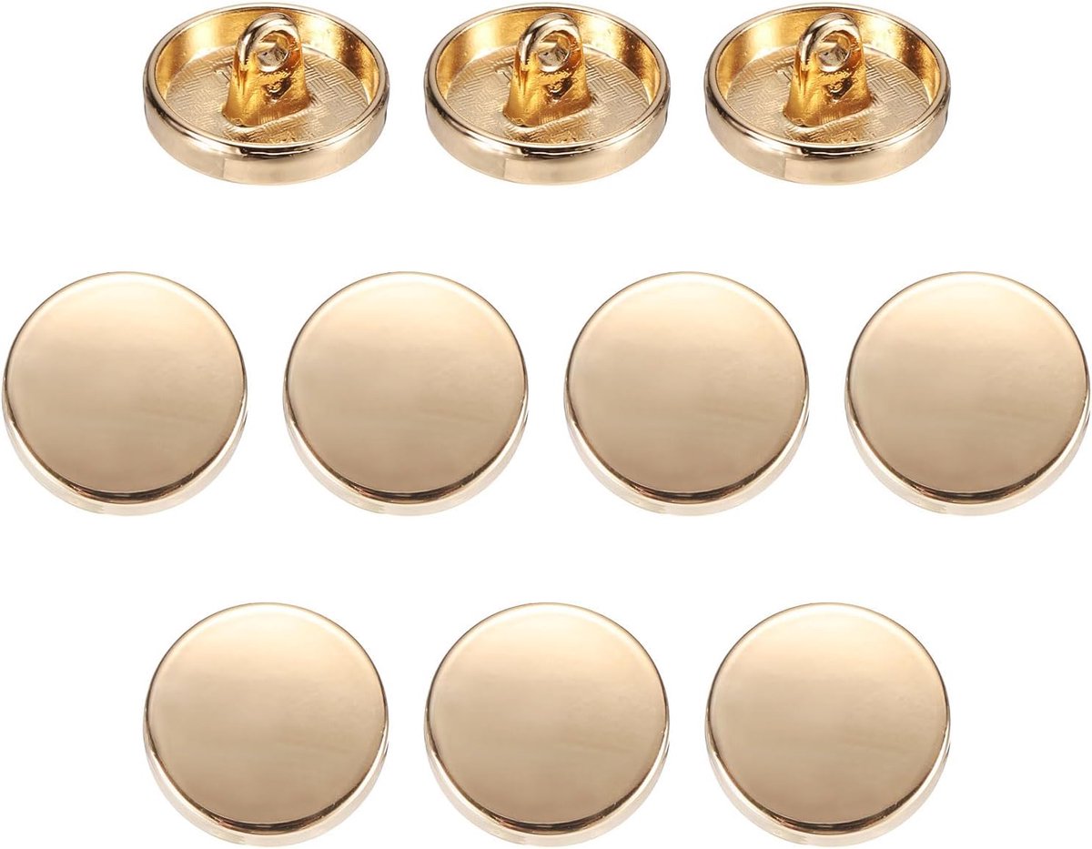 10 stuks metalen platte knoop, 15mm ronde metalen naainaaldknop legering schakel vervangende knoop voor heren dames pak wollen jas overhemd broek naaien handwerk, lichtgoud