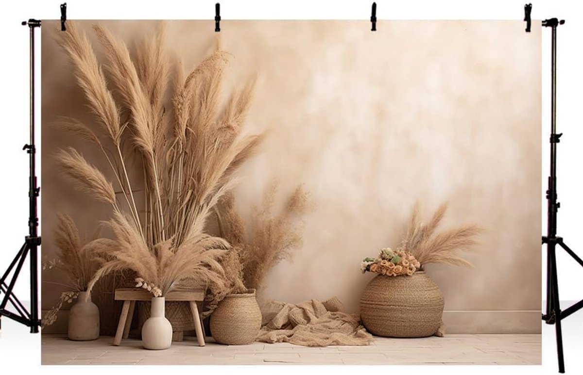 8x6ft Boho Pampas Fotografie Achtergrond Pampas Gras Retro Muur Achtergrond Kind Verjaardag Bruiloft Moederschap Kunst Portret Decor Foto Achtergrond Studio Rekwisieten
