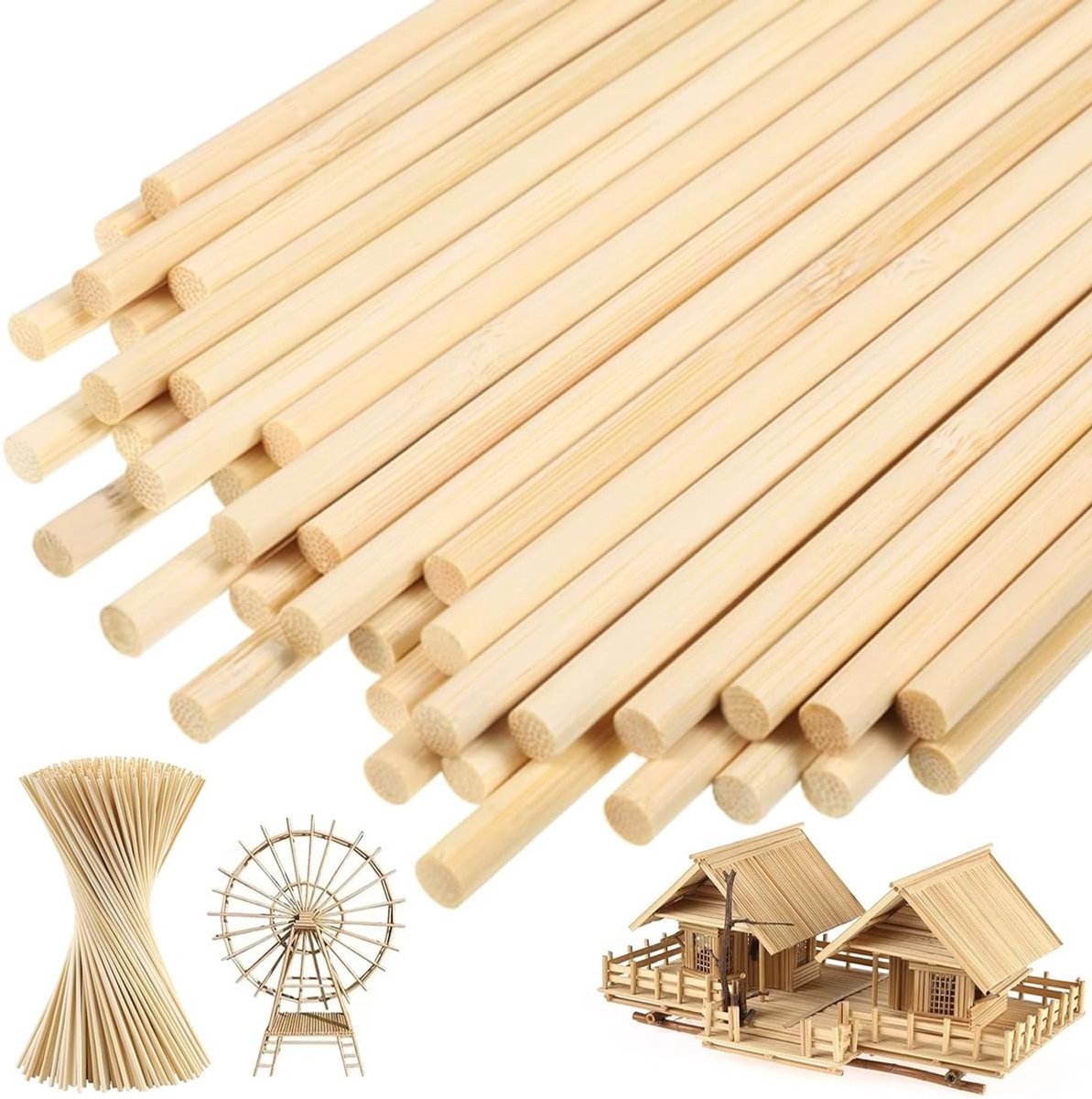 70 Stuks Bamboestokken Om Te Knutselen,30cm×3mm | Ronde Houten Stok voor Houtbewerking,Ronde Houten Stokjes Rond,Hoogwaardige Bamboestok voor Doe-het-zelf Kunst,Handwerk