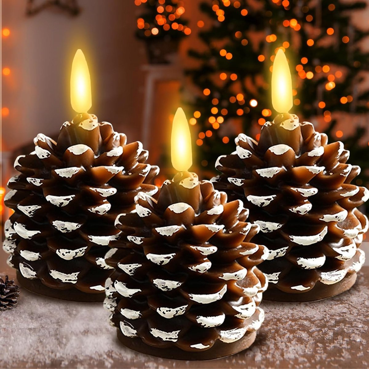 Vlamloze dennenappelkaarsen (set van 3)