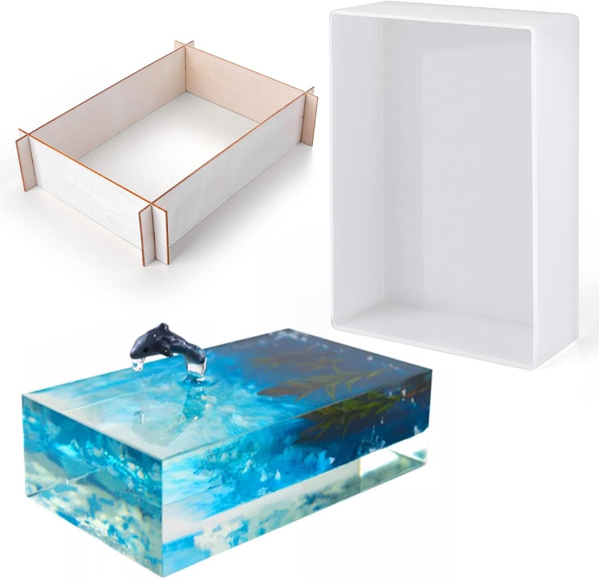mallen rechthoekig met houten frame rechthoekige siliconen vorm voor epoxyhars voor DIY kunst bloem conservering beuken decoraties (19 x 13 x 3 cm)