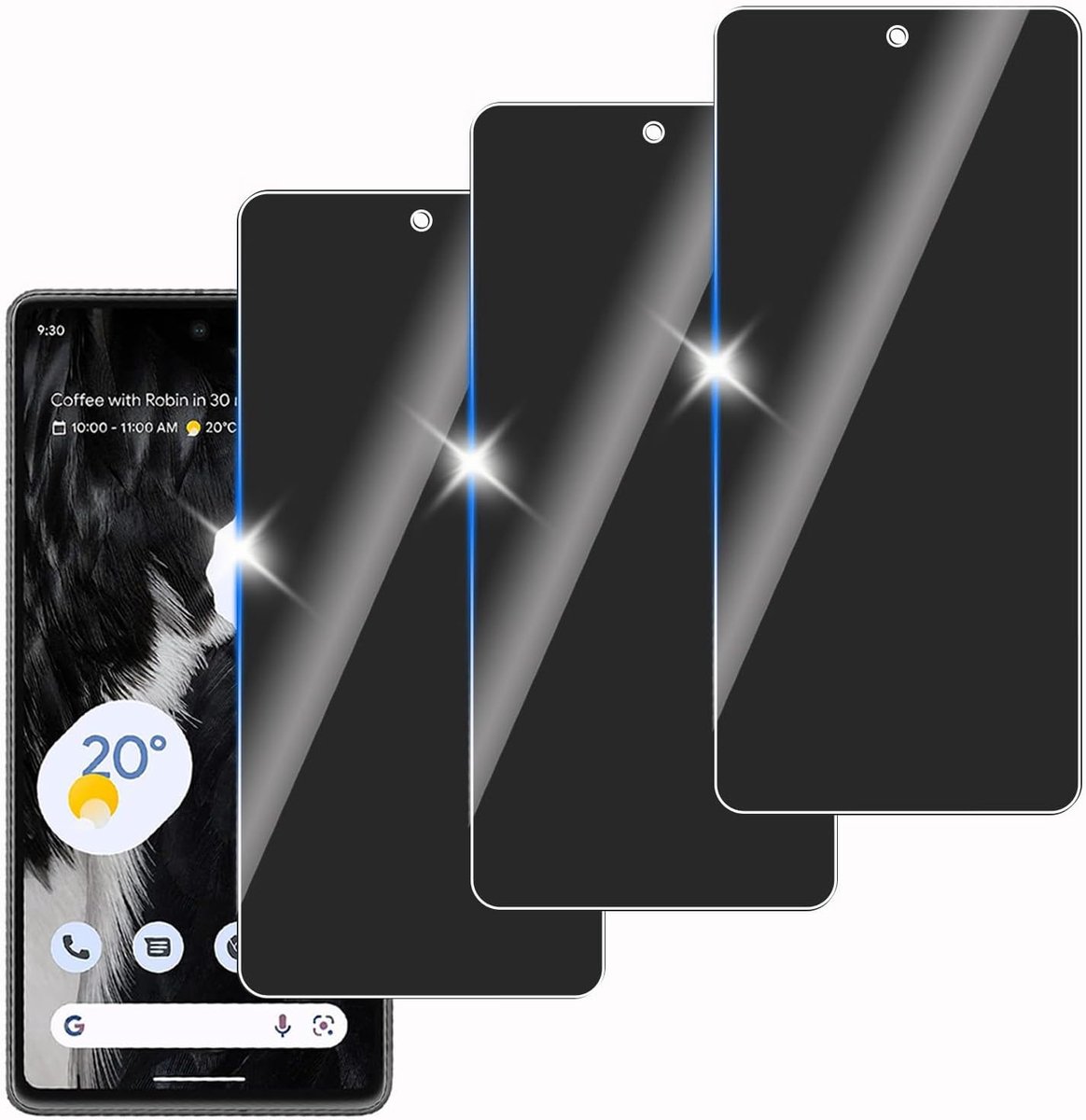 3 stuks anti-spion gehard glas voor Google Pixel 7, beschermglas voor scherm, bubbelvrij, hardheid 9H, eenvoudig te installeren, krasbestendig