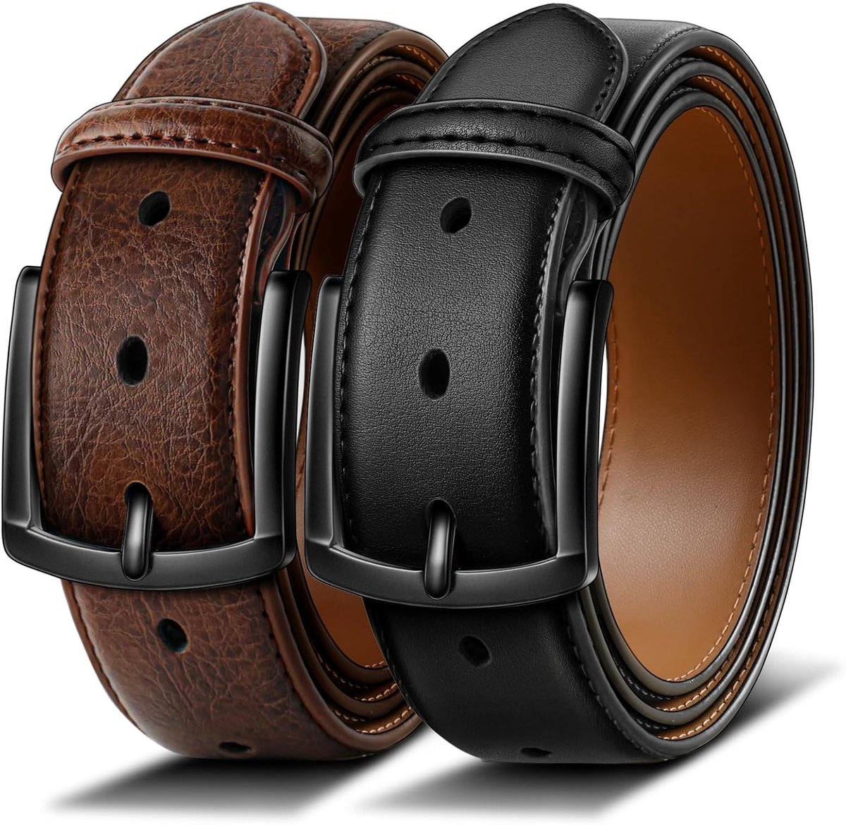 Riemen Mannen BULLIANT 2 Stuks–Leren Riem met 7 Gaatjes,Comfortabel voor Pakken,Casual en Jeans,Breedte 35mm