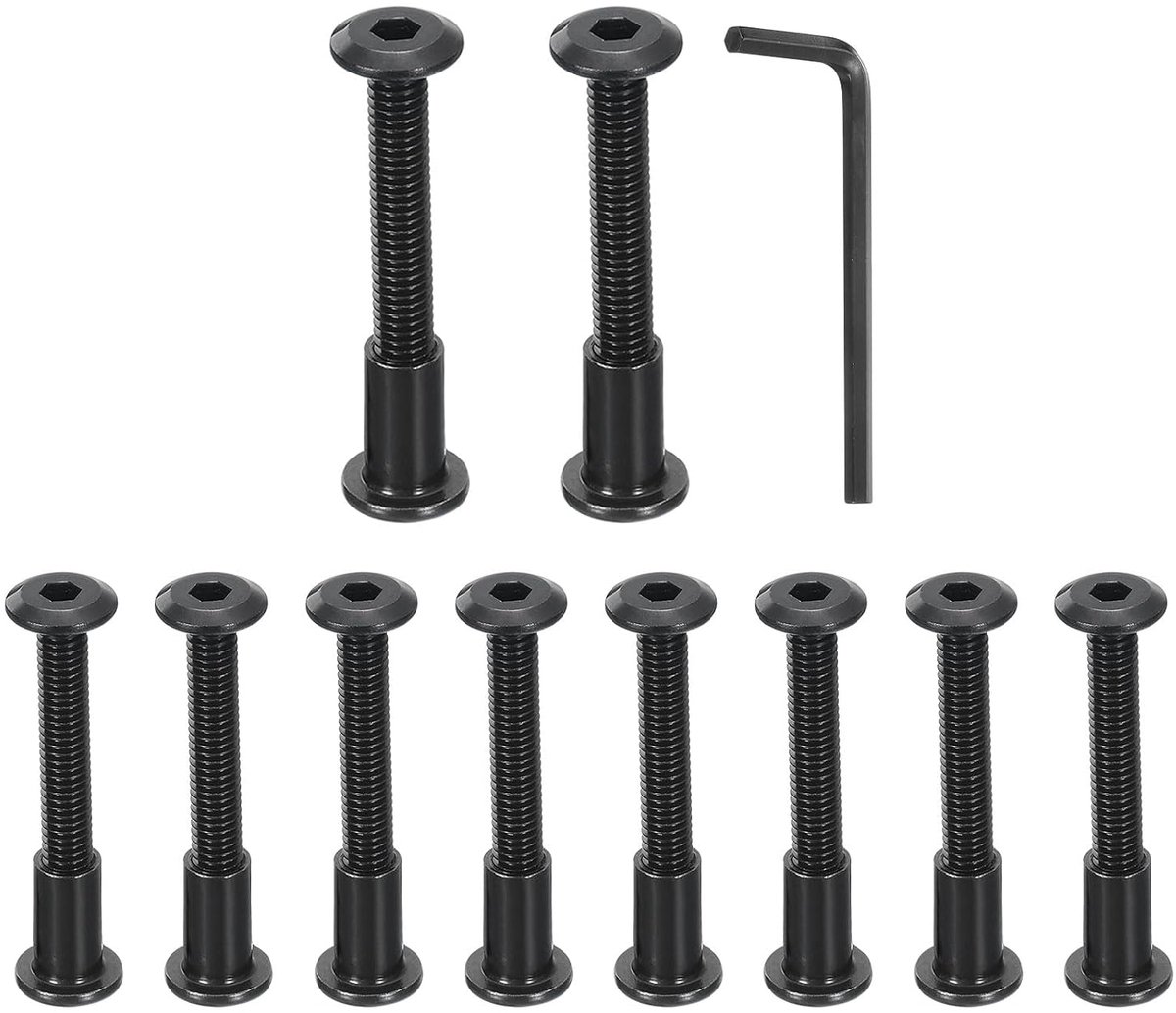 Sets M6 x 45 mm zeskantige aandrijving steekbouten en M6 x 15 mm moeren met inbussleutel, meubelverbindingsbouten en schroeven voor meubels verzonken kopriem, zwart