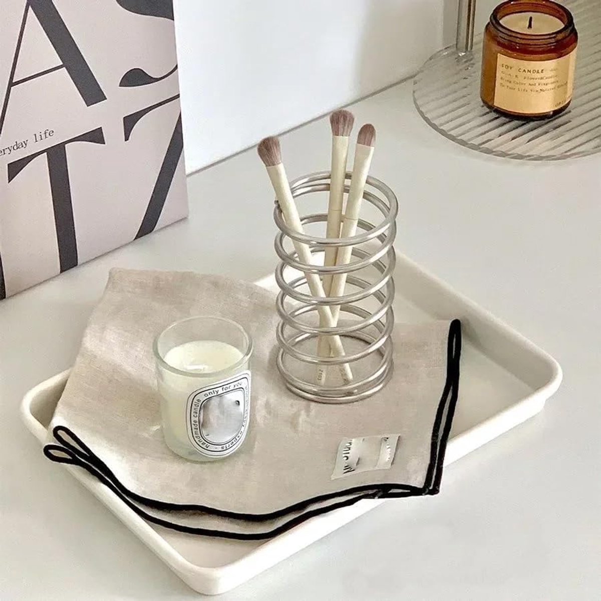 Tandenborstelhouder Badkamer Rvs Houder Lente Stand Multifunctionele Opslag Organizer voor Tandpasta Tandenborstel Make-up Borstel Pen