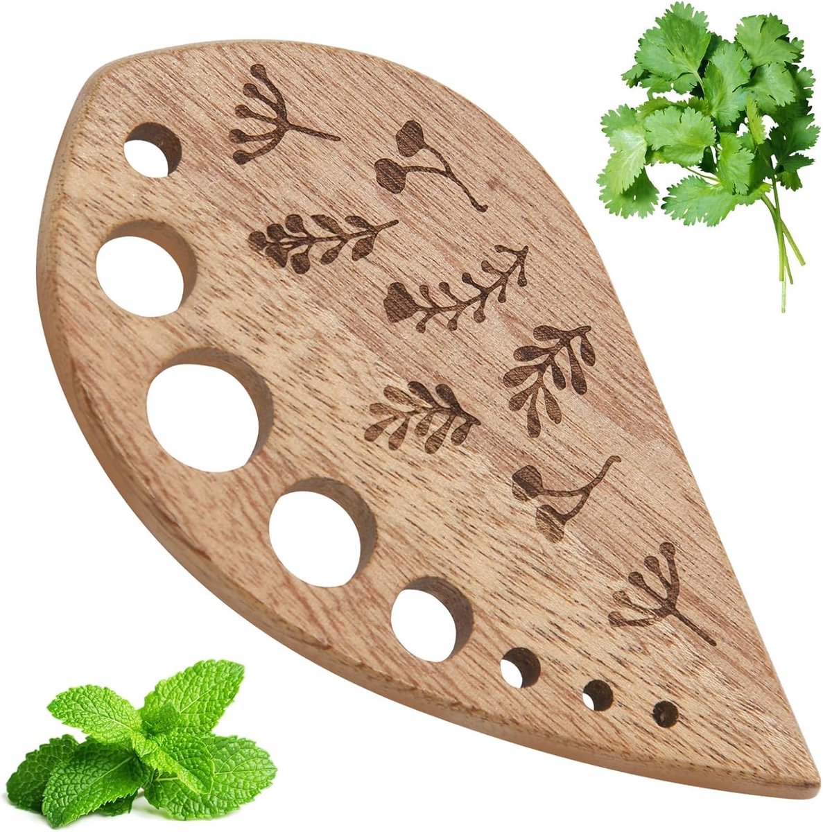 Groentescheider in de vorm van een blad van hout, benodigdheden voor het strippen van kruiden in aardewerk, leuke keukengadgets, prachtige kommen voor het strippen van kruiden, cadeaus voor de