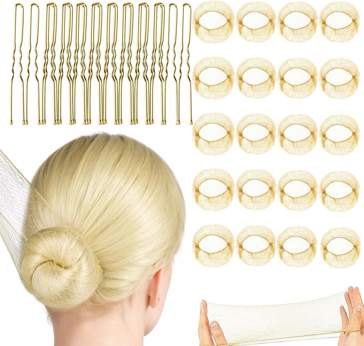 40 stuks blonde knotnetten | Spelden blond haar en knotnetten | Elastische ballet knotnetten voor kinderen | Blonde knotnetten voor ballet meisjes, vrouwen