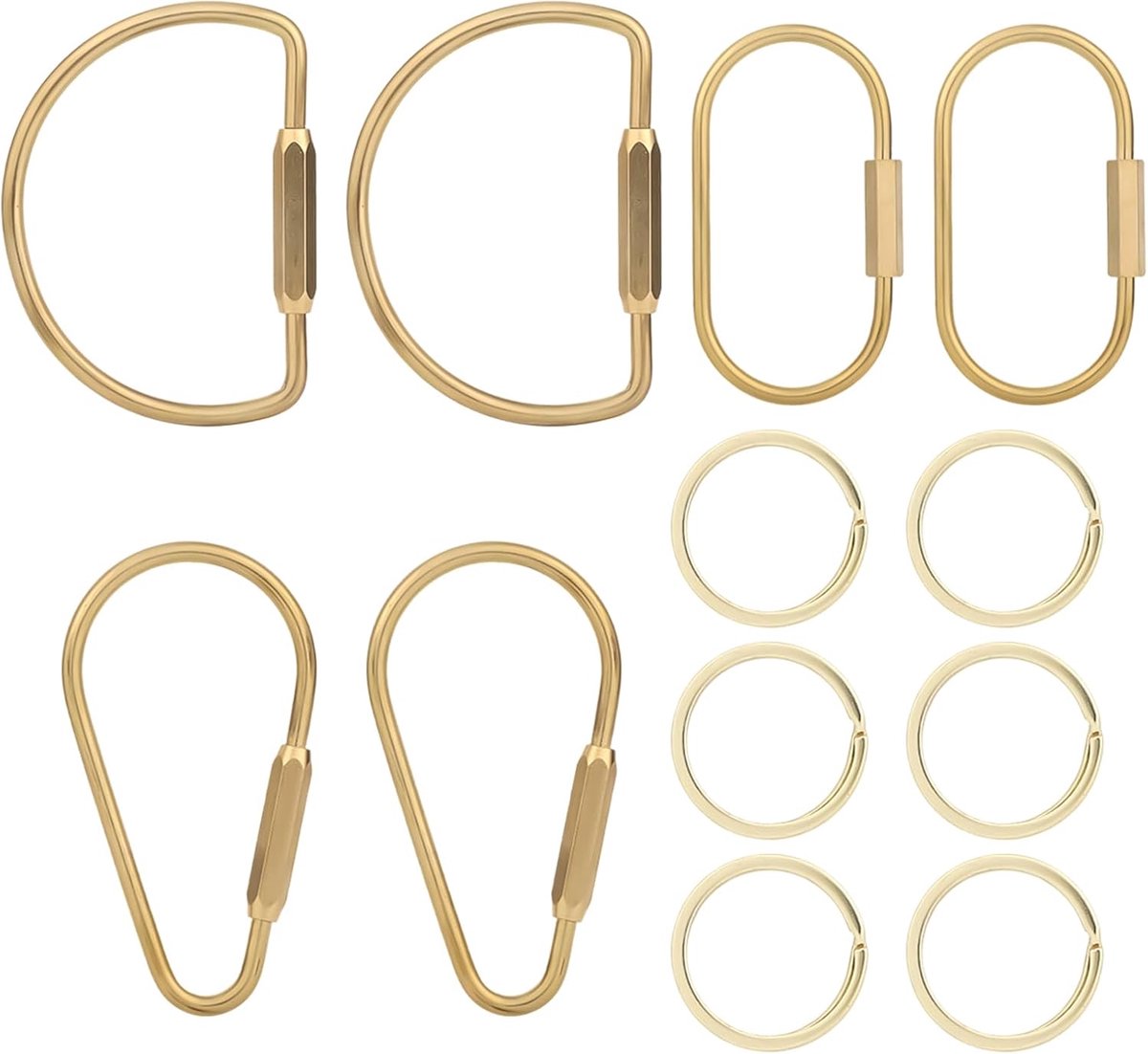 6st Gouden Messing Schroefslot Sleutelhangers, met 6st Plat Sleutelring Zwaar Belastbaar Karabijnhaak Sleutelhanger Praktisch Organisatietool voor Autosleutels Tassen Handtassen Portemonnees