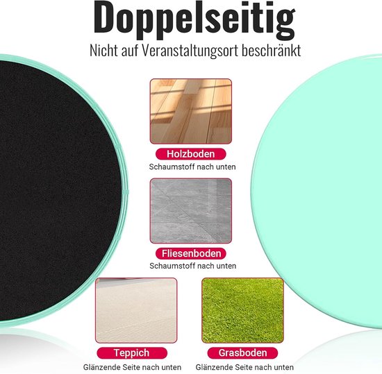 Fitness 2 stuks oefensliders, fitness, multifunctionele dubbelzijdige glijschijven, disc-slides met draagtas voor sportschool, tapijt, hardhouten vloer (groen) — afbeelding 5