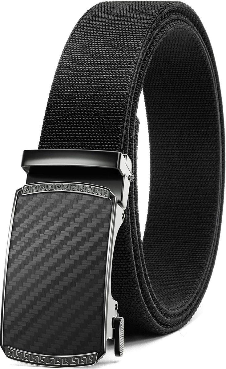 Elastische Herenriem, Stoffen Werkriem zonder Gaten, Stretch Riem voor Heren voor Golfbroeken, Casual Shorts en Jeans, Carbon – Zwart, 125cm (maat 100-110cm / 38"-41")