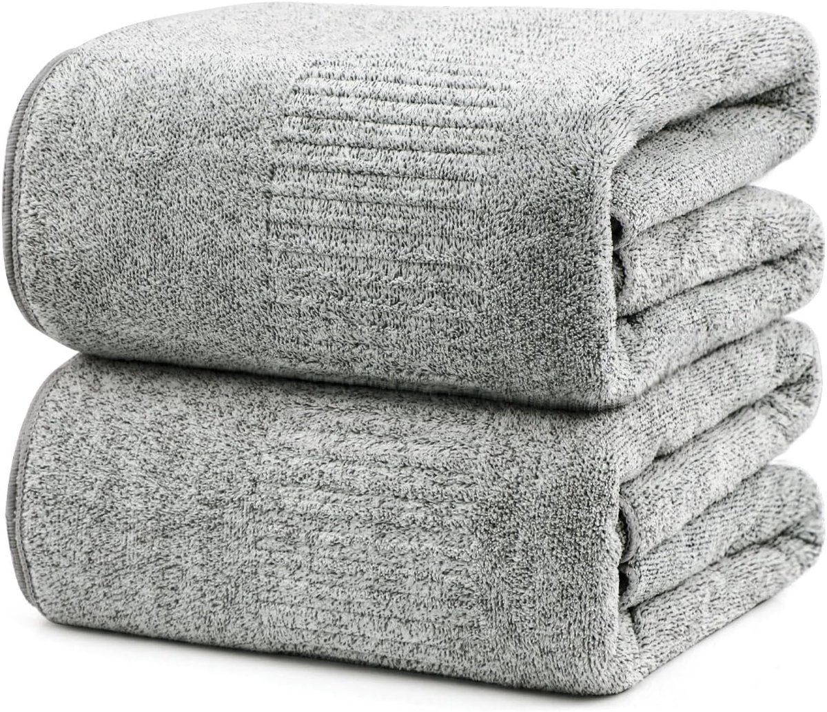 Pack van 2 badhanddoek, premium Jumbo bamboevibazel 90 x 160 cm, super zacht, zeer absorberend en sneldrogend, voor hotel, spa, badkamer, yogadek, grijs