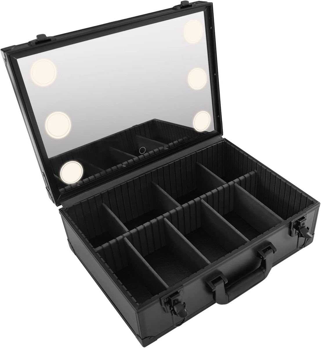cosmetica-opbergdoos, make-up, make-up, koffer, kapper, sieradenbox, beautycase, organizer, tas, cosmetica-artiest kit, draagbaarheid met led-licht, handvat, spiegel, scheidingswand, groot,