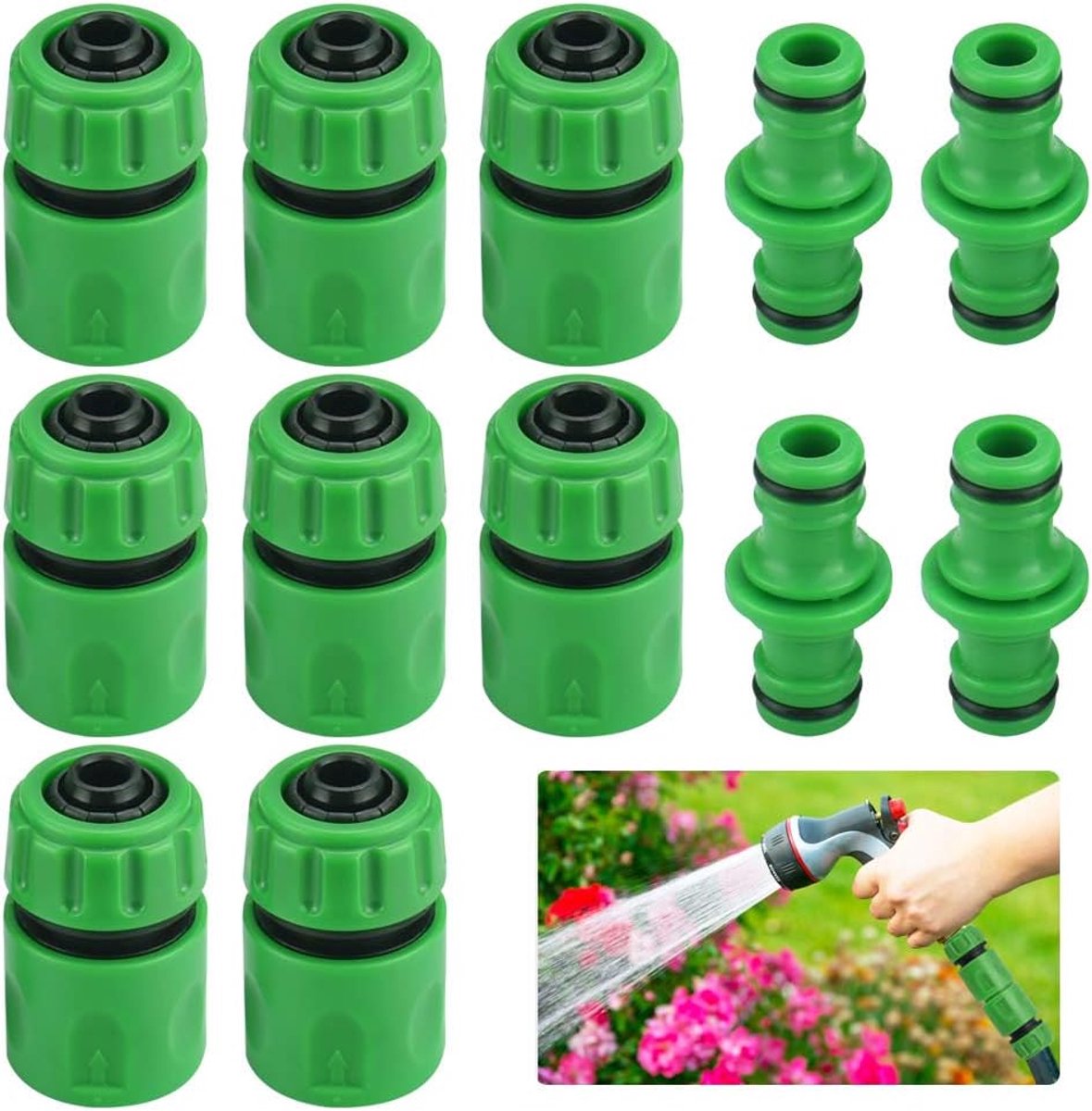 12 stuks, 1/2 inch, tuinslang, verbindingsstuk, groen, dubbele stekker, connector, kunststof slangkoppelingsset, slangkoppelingsset voor buis, tuingereedschap, autowas
