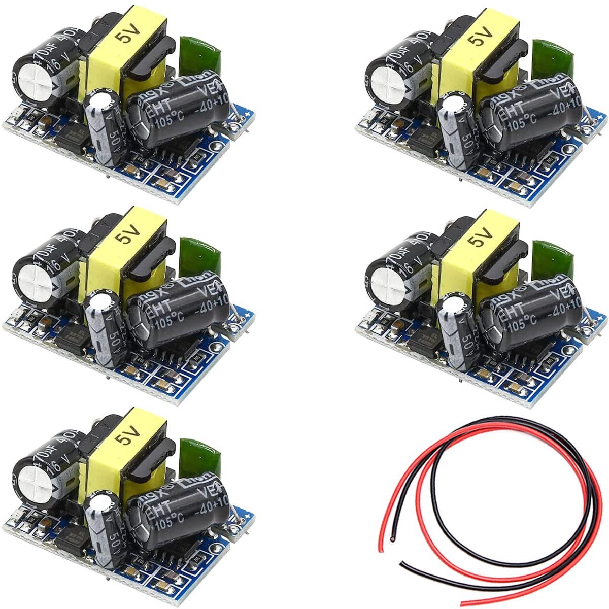 5 stuks AC-DC 5V 700mA 3.5W Buck module voeding Buck Converter stap-down module met rode en zwarte kabel