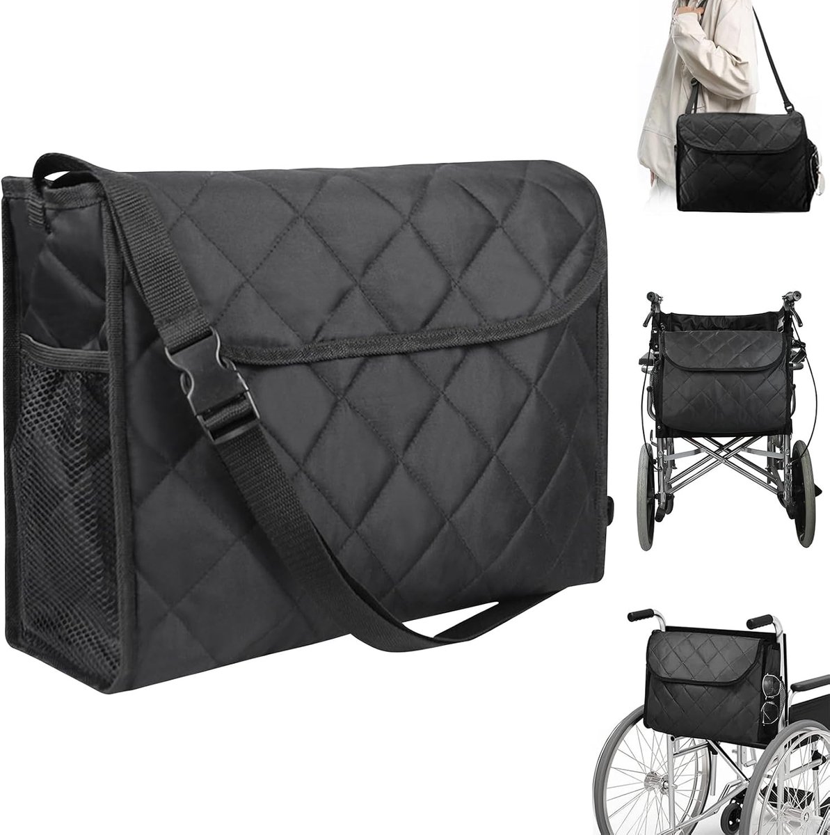 achter, rolstoelaccessoires, waterdichte tas voor rollator, universele rollatortas, 39 x 29 x 15 cm (zwart)