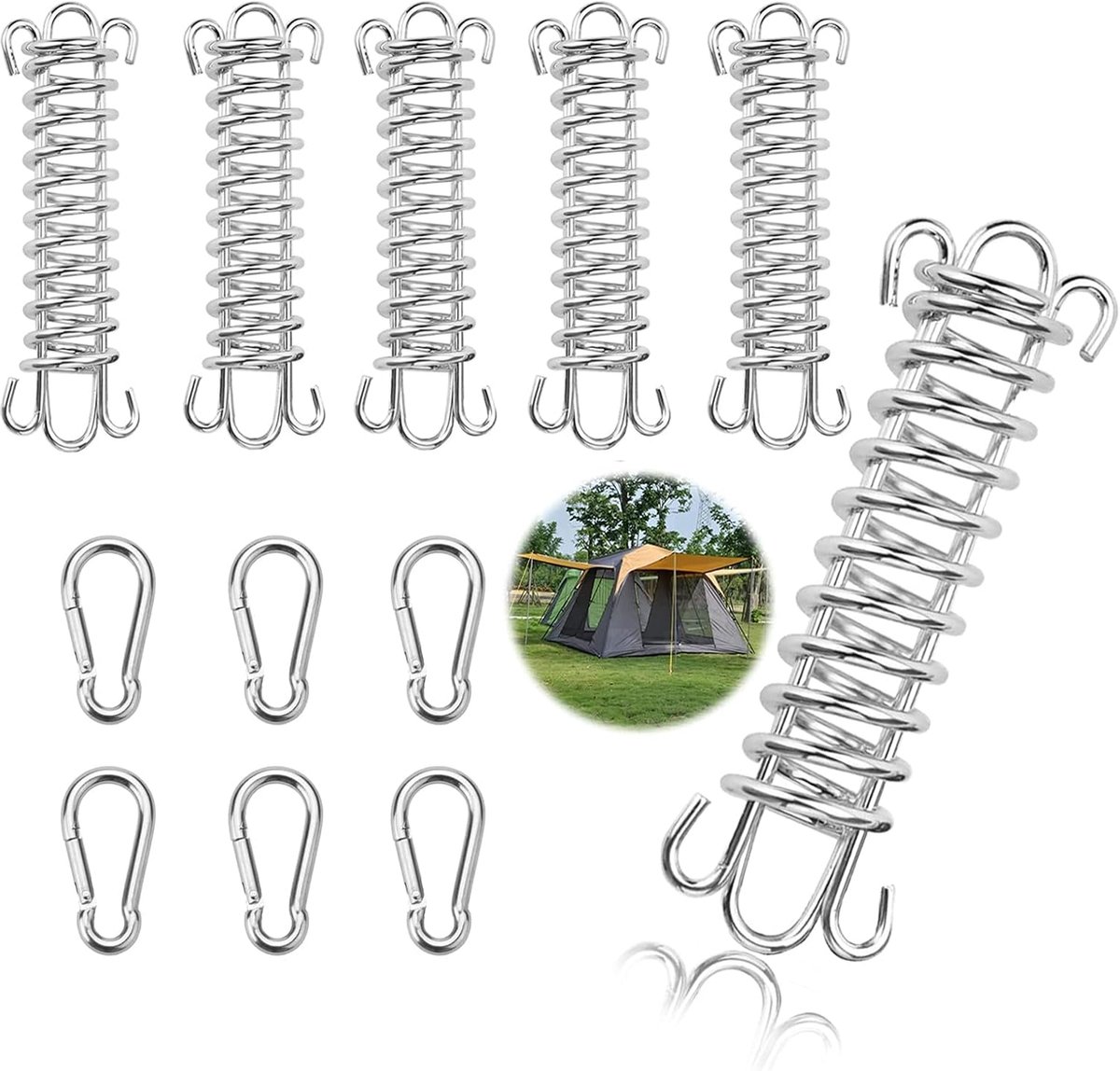 6 STKS Tent Lente Gespen Spanning Lente Met Dubbele Haak Luifel Spanning Extension Lente Luifel Attachment Kit Spanning Lente Luifel Stalen Lente voor Strand Camping Tent Luifels