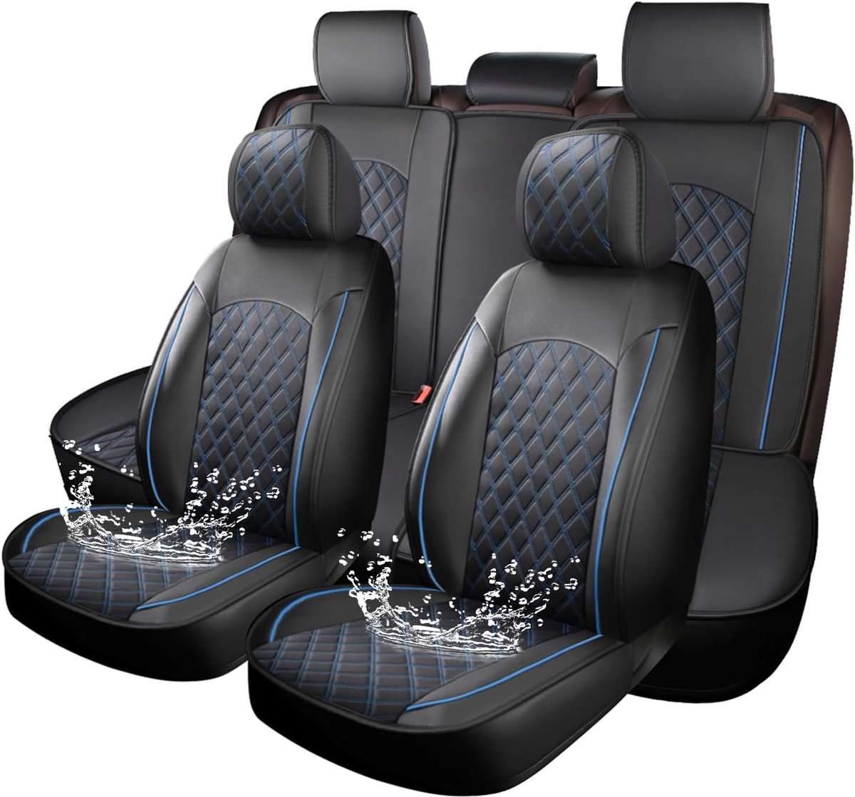 autostoelhoezen, complete set, universele autostoelbeschermers, stoelhoezen, leer, voor 5 stoelen, auto's, SUV's, sedans en vrachtwagens