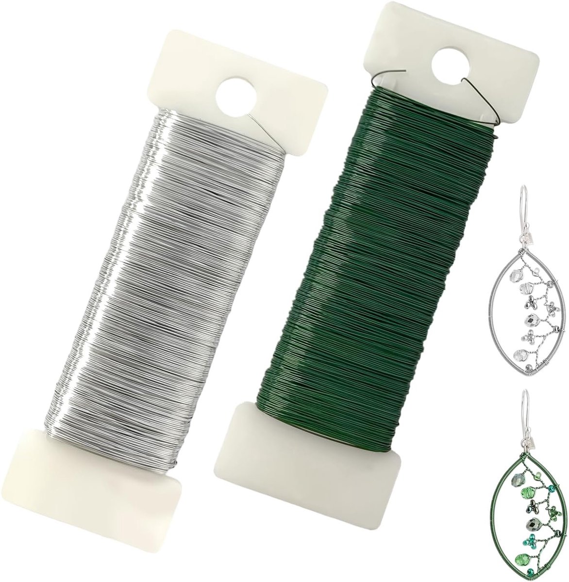 Draad, 50 m 0,35 mm Kransmaakbenodigdheden Draad, Bloemendraadrol Bloemistendraad Kerstmis Halloween Knutseldraad, Kransmaakset voor Bloemschikken, Knutselen (Groen + Zilver)