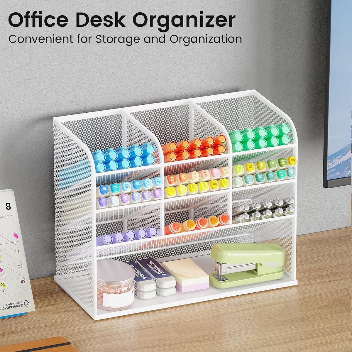 3 Tier Mesh Desk Organizer, 10 compartimenten pennenhouder voor bureau netjes, desktop organizer voor briefpapier kunst schoolbenodigdheden, kantooraccessoires - wit