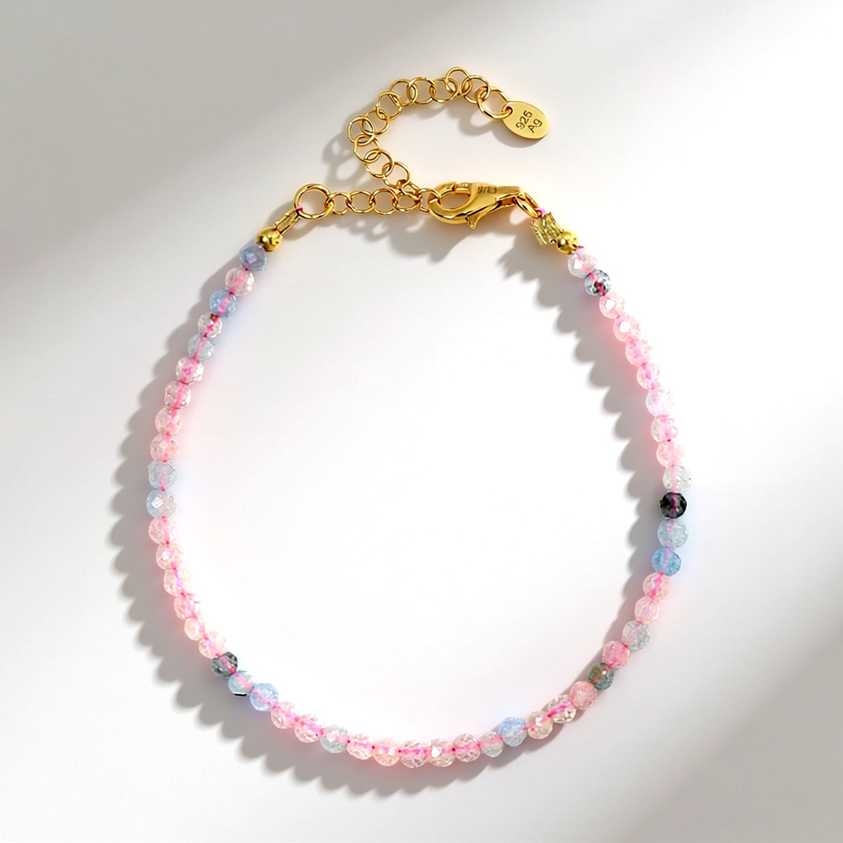 Cavill - Verstelbare Luxe Armband - 925 Sterling Zilver Verguld - 7,391 ct Braziliaanse Morganiet - Rosé Facet Kralen - Dames 17-22 cm