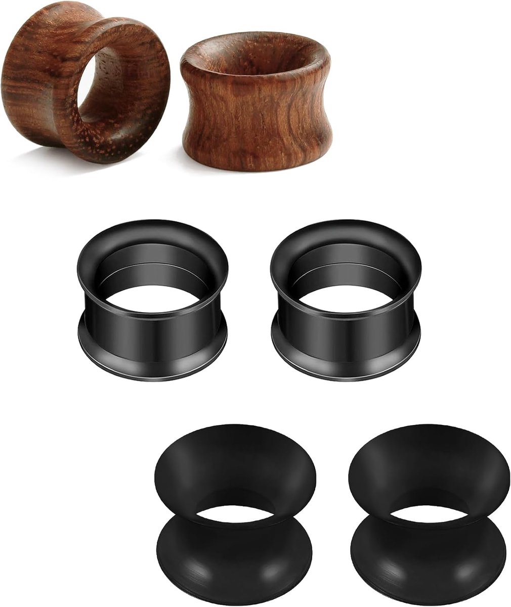 Tunnels Flexibele Siliconen Oor Brancard Hout Oordoppen Expander Meters 6/8/10/12/14/16Mm Oor Stretching Piercing Body Sieraden Zilver Zwart Blauw