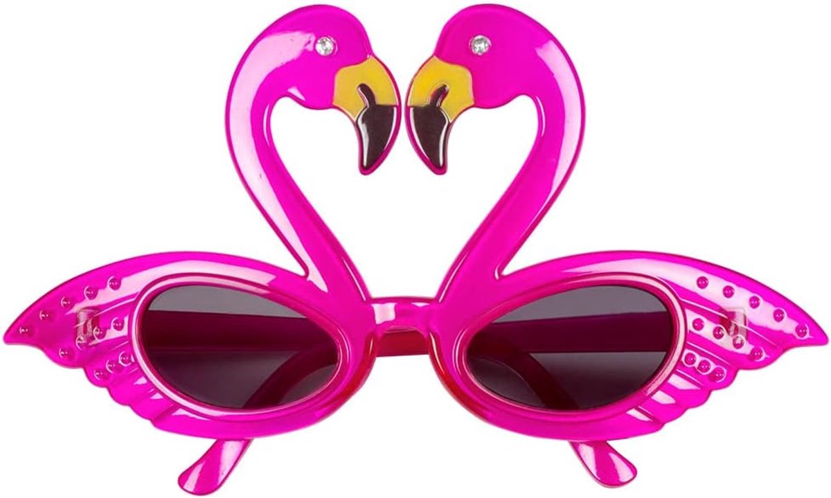 - Partybril Flamingo, volwassenen, dames, roze, plastic, leuke bril, zonder sterkte, zonnebril, fout feest, tuinfeest, accessoire, themafeest, carnaval