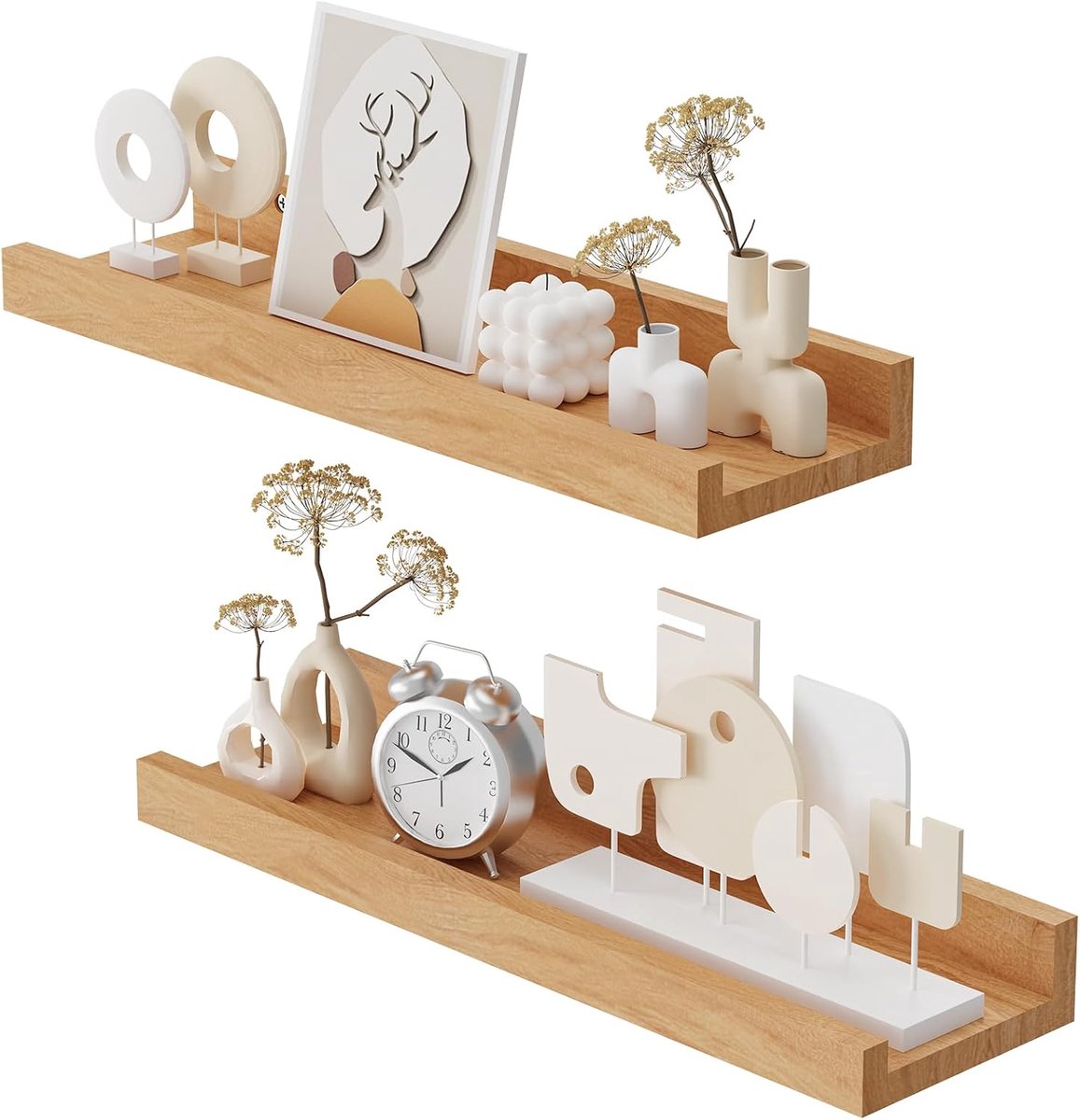 Set van 2 wandplanken, zwevend rek, 40 x 12 cm | Hangrek met hoge randen, U-vorm, decoratief zwevend rek, houten rek voor slaapkamer, woonkamer