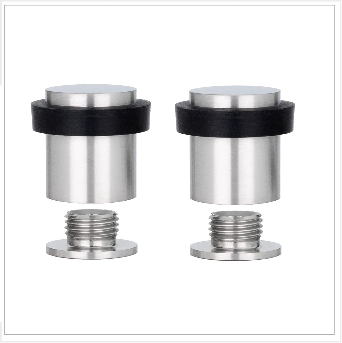 Herrajes Model 040811CBAM Set van 2 deurstoppers | 25 x 27 mm | schroefvoet | zwart rubber | roestvrij staal | matte afwerking | inclusief schroeven + pluggen