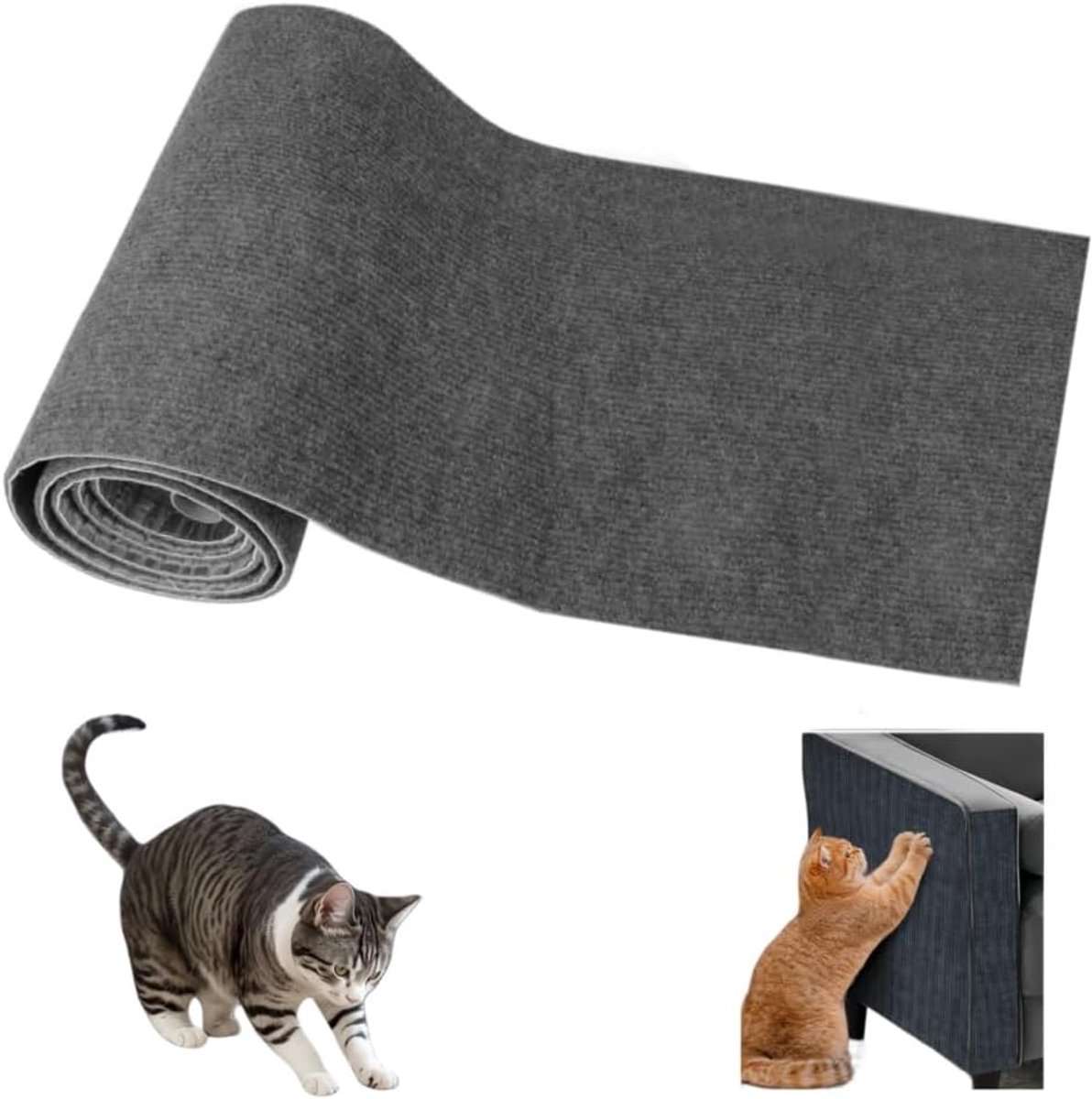 Krabpaal voor katten, krasbescherming voor katten, bank, zelfklevende krabmat voor katten, krasbescherming voor katten, krasbescherming voor katten (donkergrijs, 40 x 200 cm)