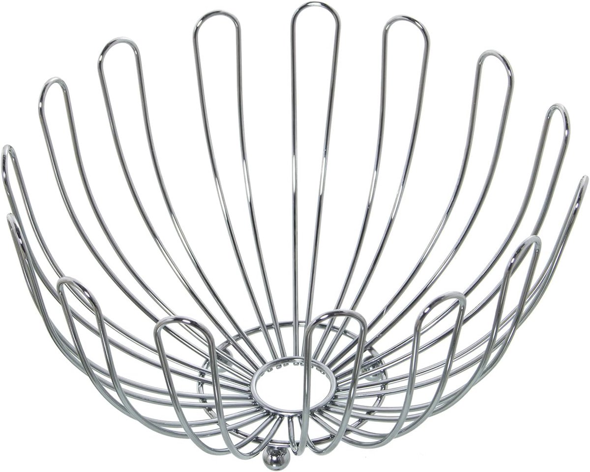 Ronde fruitschaal van metaal in chroom, 30 x 19 cm