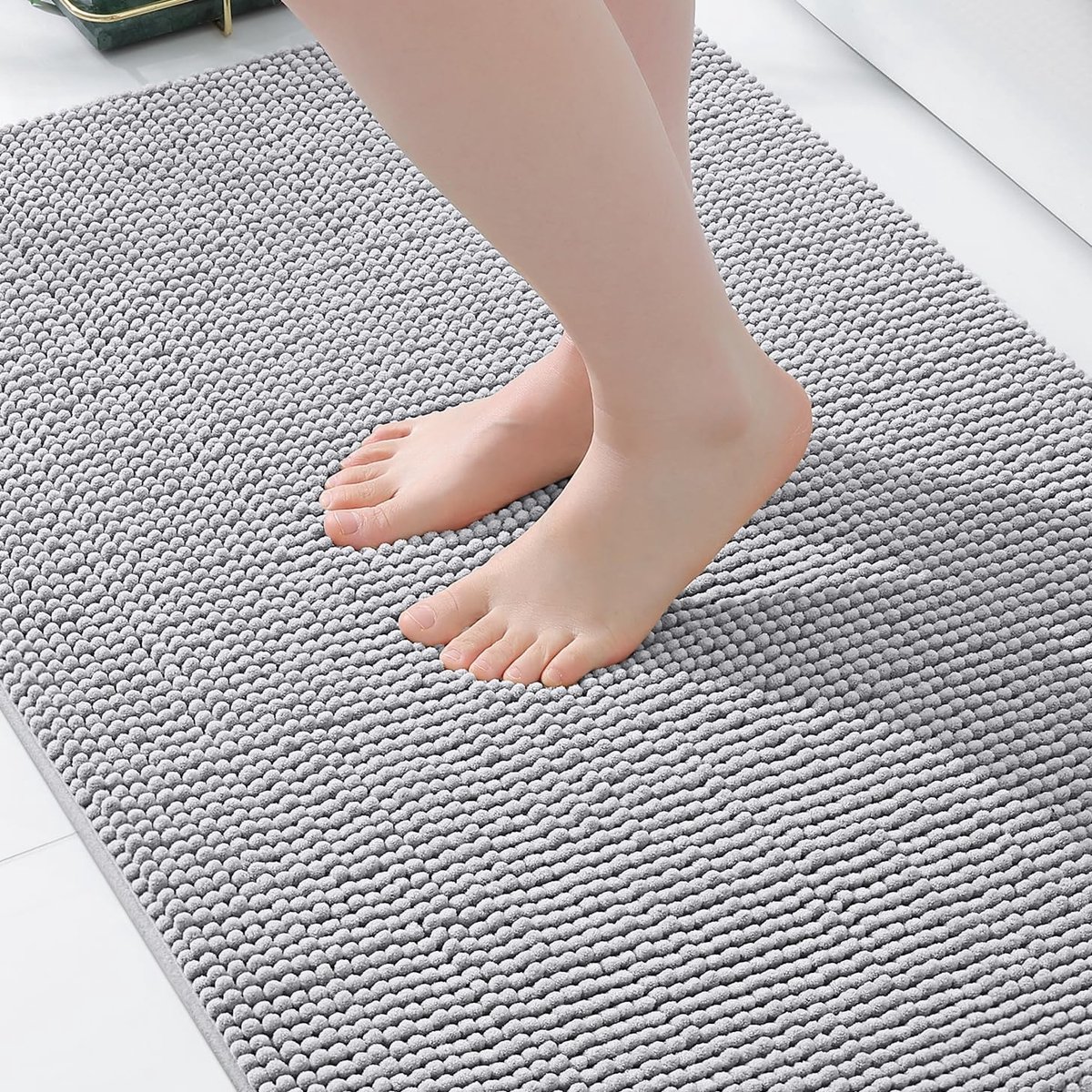 Chenille Badmat, antislip badkamerteppich, wasbaar badtapijt, zacht badvoorlegger, absorberend douchematje voor badkamer - 60 x 90 cm, lichtgrijs