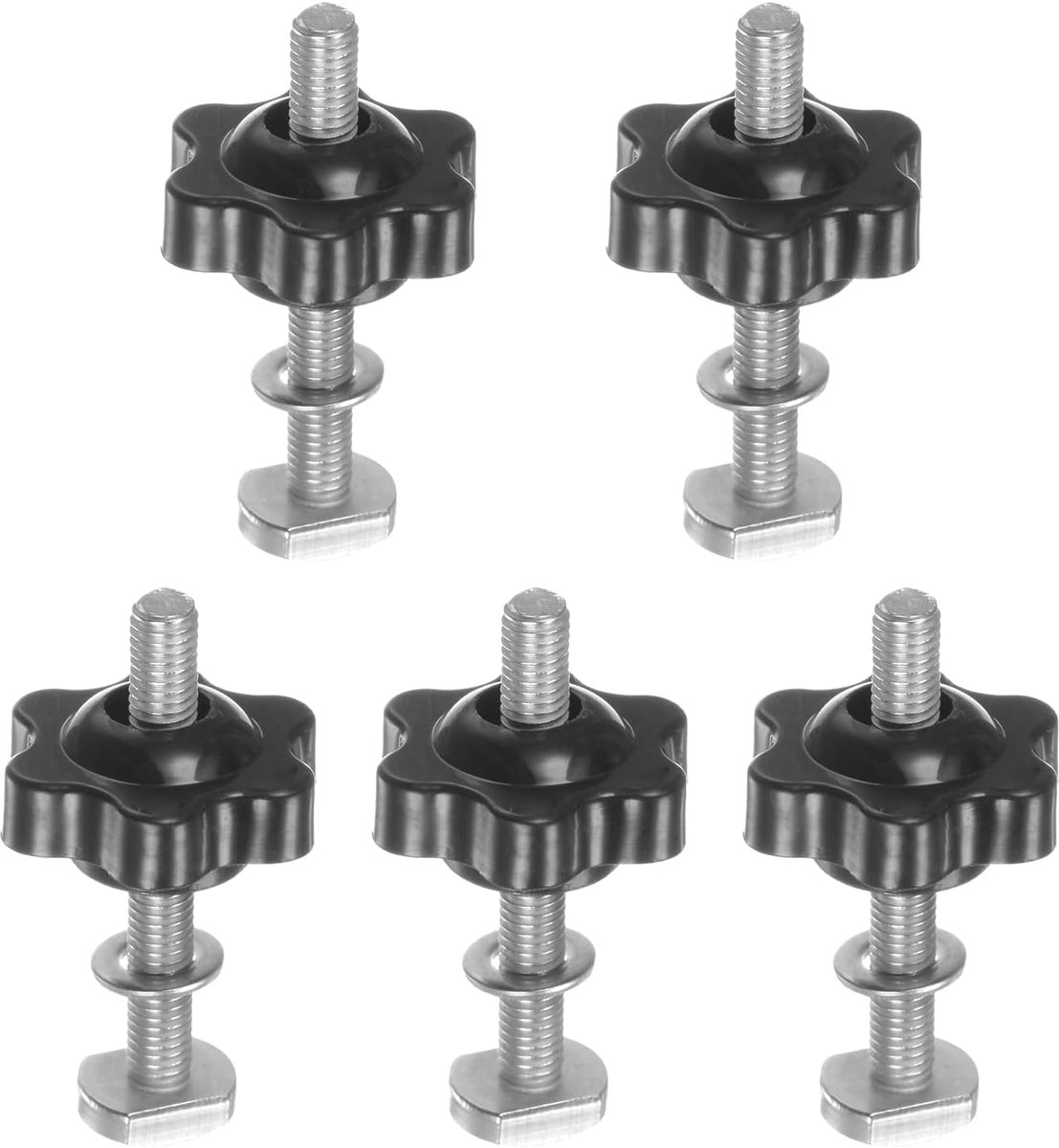 Set van 5 T-spoor bouten, knoppenset, M5 x 40 mm, schroefbouten, M5 x 25 mm, zeskantige handmoer, klemknop met sluitring voor houtbewerkingsinstrumenten en apparaten, zwart