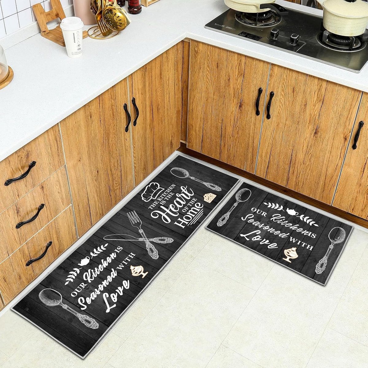 2 stuks antislip keukenmatsets, Wasbare keukenvloermat voor keuken, Hal, Woonkamer, Slaapkamer, Badkamer (Stijl I, 40 x 120 cm (Rechthoekig))