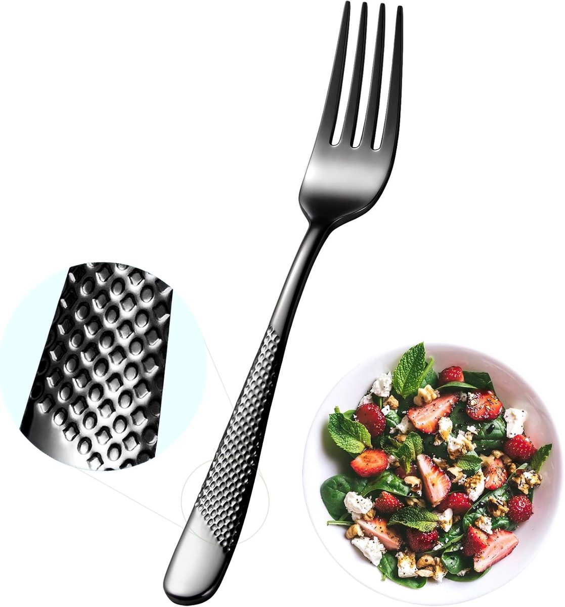 12-delige premium gehamerde vork (6,7 inch), 18/10 roestvrij staal nuttige middelgrote dinervorken, dessert/tafelvorken bestekset voor thuis, keuken en restaurant, vaatwasmachinebestendig