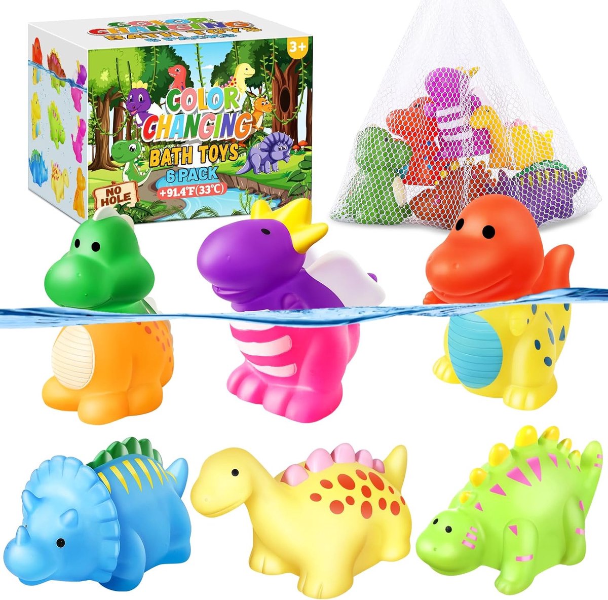 Badspeelgoed voor Zuigelingen 6-12 & Peuters 1-3, 6 Pack Geen Gat Bad Speelgoed Bad Speelgoed Water Speelgoed Drijvende Vis Speelgoed Dinosaurus Speelgoed voor Bad