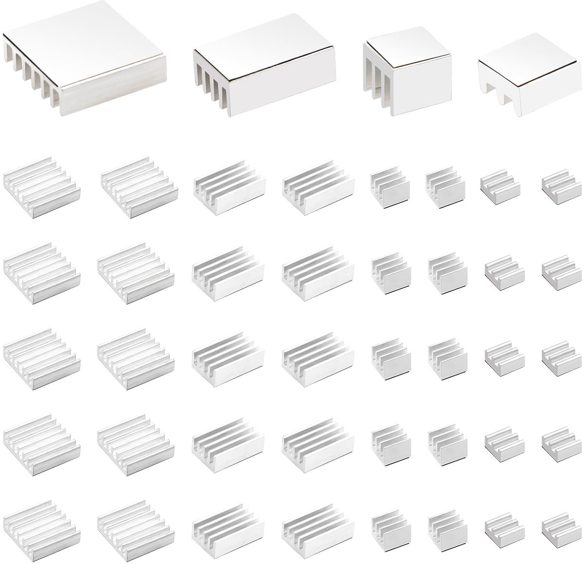 40 Stuks Heatsinks voor Raspberry Pi 4 Model B, Aluminium Heat Sink Cooler Kit with heat conductive tape, voor Koeling Raspberry Pi, Zilver