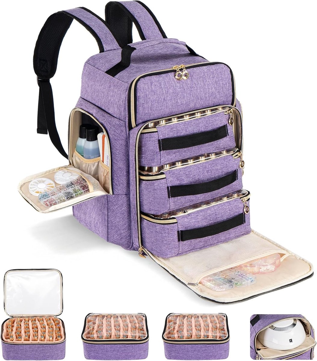 Nagellak opbergtas, extra grote organizer voor 126 flessen nagellak lamp accessoires, nagellak reiskoffer voor manicure - lila