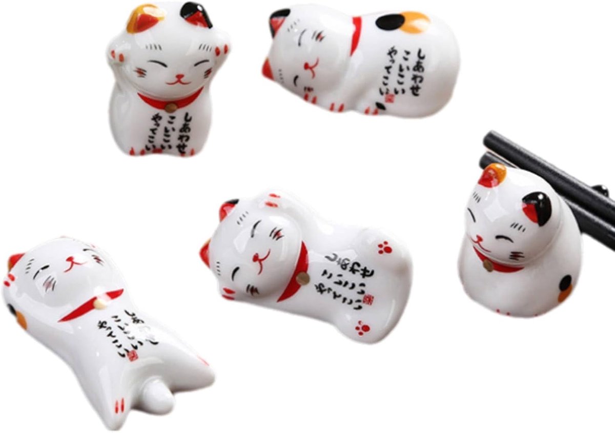 5 Stuks Schattige Eetstokjes Rust, Eetstokjes Houder Kat Mooie Geluk Kat Porselein Eetstokje Rust Set Japanse Stijl Eetstokje Houder Voor Diner