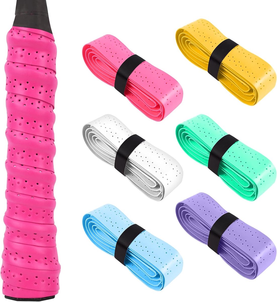 flintronic Grip tennisrackets, 6 stuks, gripband voor rackets, antislip band, grip voor tennis- en badmintonrackets met super ademend, absorberend, antislip, sneldrogend