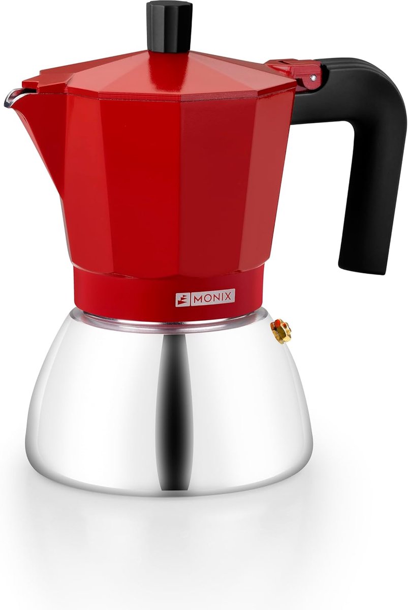 Induction Inox Italiaans koffiezetapparaat van aluminium en roestvrij staal inhoud 6 kopjes hittebestendige handgreep gemakkelijk te wassen geschikt voor alle warmtebronnen Rood