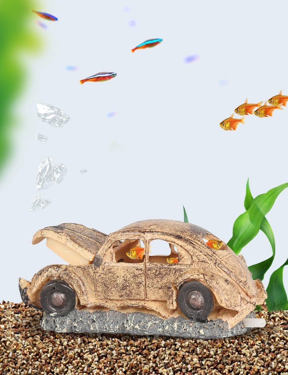boxtech Aquarium Ornament, Fish Tank Decoraties Kunstmatige Poly Hars Bubbler Ornament-Lucht Steen Verbergen Grot (Auto)