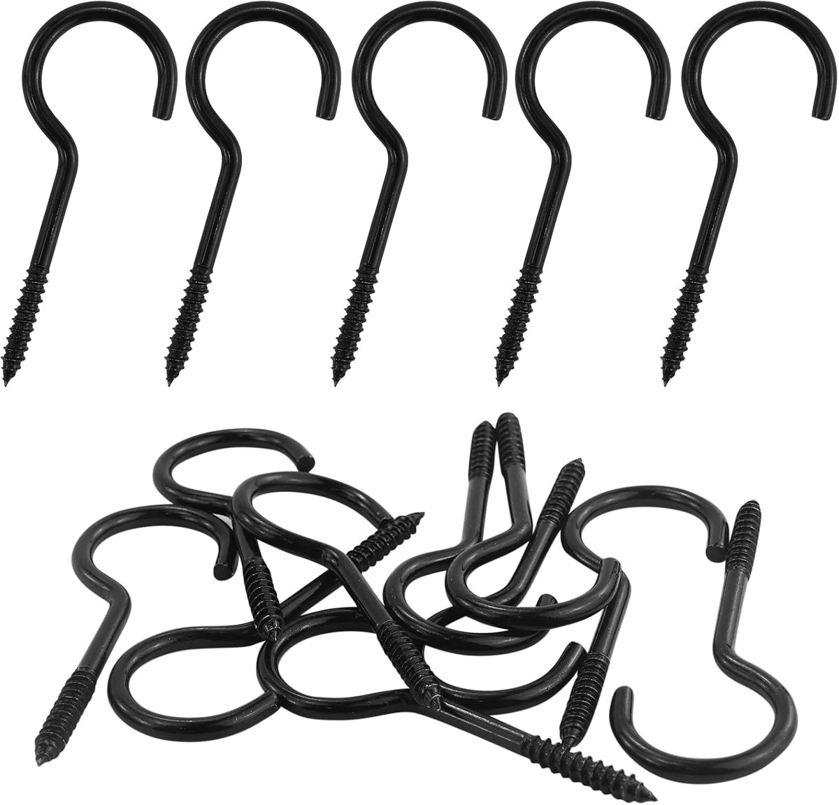 Haken, M8 x 100 mm, zwart, 5 stuks plafondhaken, roestvrij staal, zware haakschroeven, haken voor schroeven, geschikt voor hangmatten, luifels, hangstoelen, schommelstoelen, vaste kabel