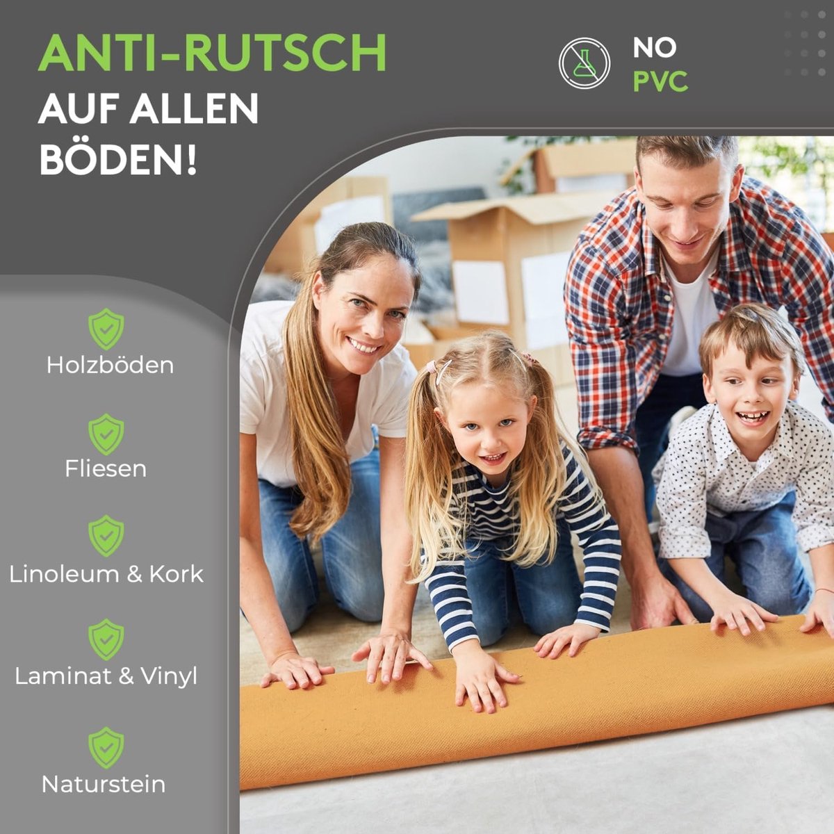 HOME Antislipmat van vliesstof (160 cm rond) - hoogwaardige antislipmat voor alle soorten vloeren, perfect voor een veilig huis.